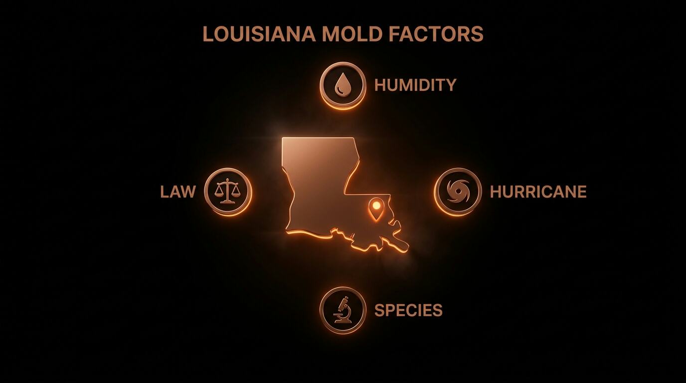 Four Louisiana-specific mold factors: humidity, hurricane season, local species, and legal context