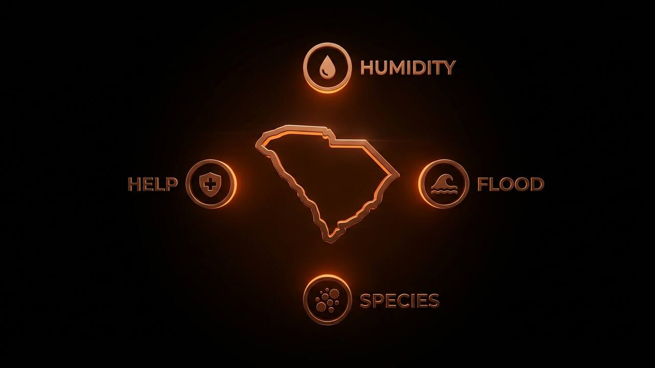 Four South Carolina-specific mold factors: humidity, hurricane season, local species, and legal context
