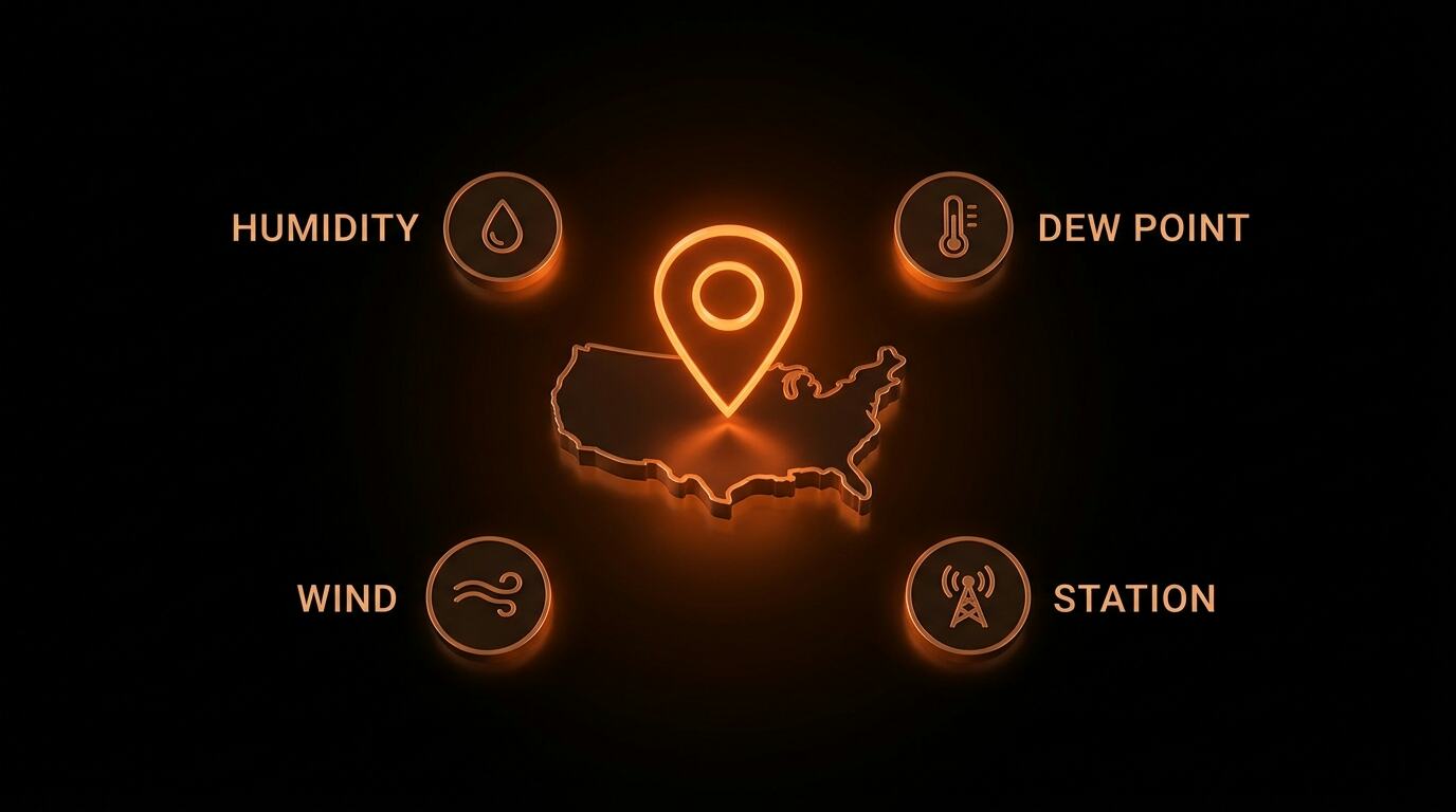 The four local factors that drive mold risk: humidity, dew point, wind, and weather station data